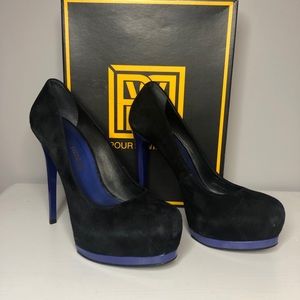 Pour La Victoire Black and Blue Zimmer suede heel
